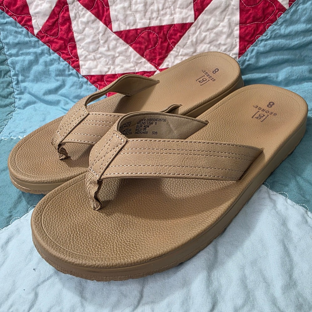 George Mens Tan Comfort Flip Flop Sandals Size 8 EXCELLENT